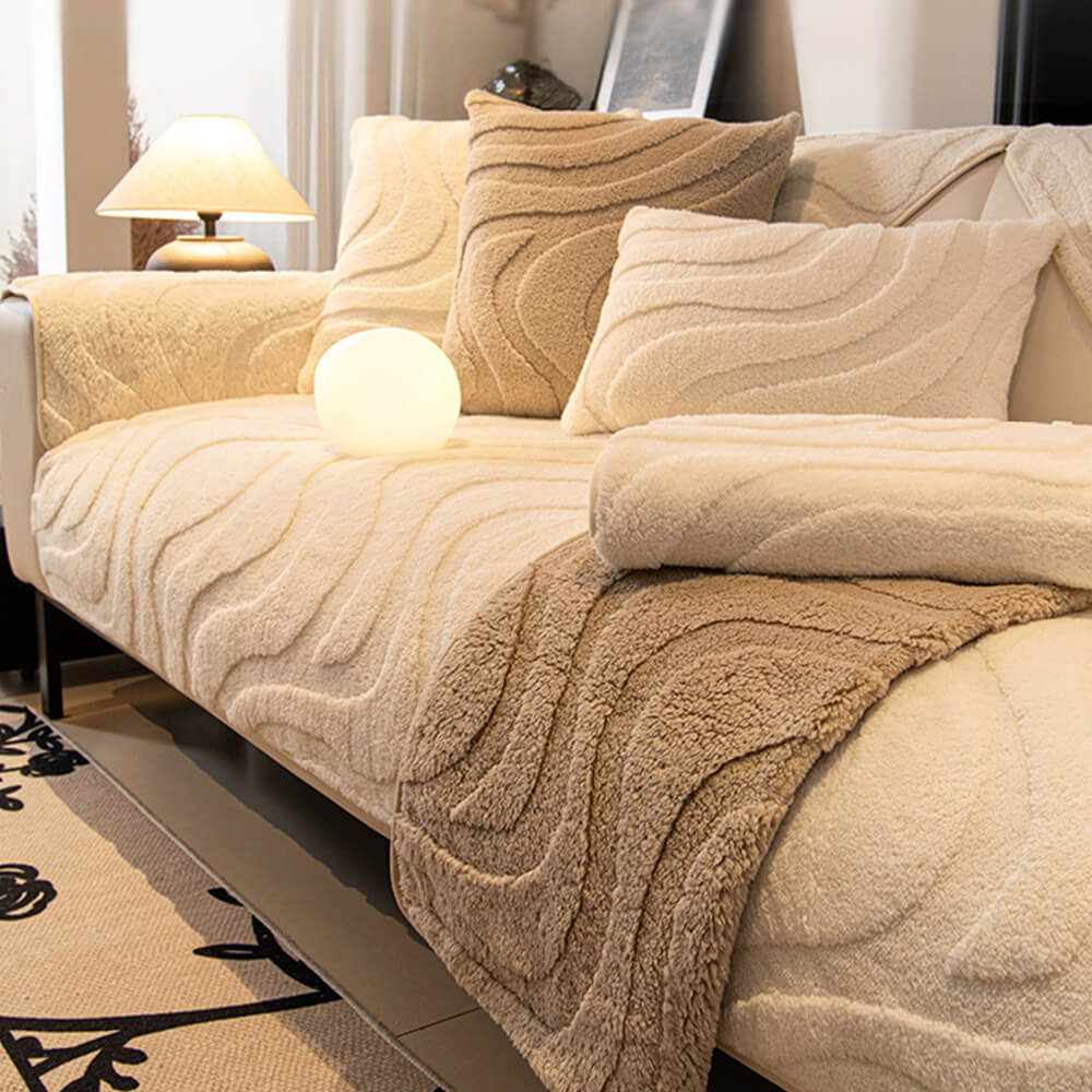 Housse de protection de canapé antidérapante en jacquard incurvé en peluche chaude - Image 17