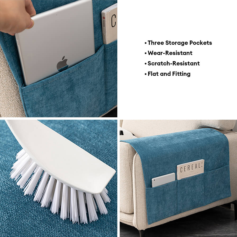 Housse de repose-bras de canapé anti-rayures en chenille avec porte-revues - Image 2