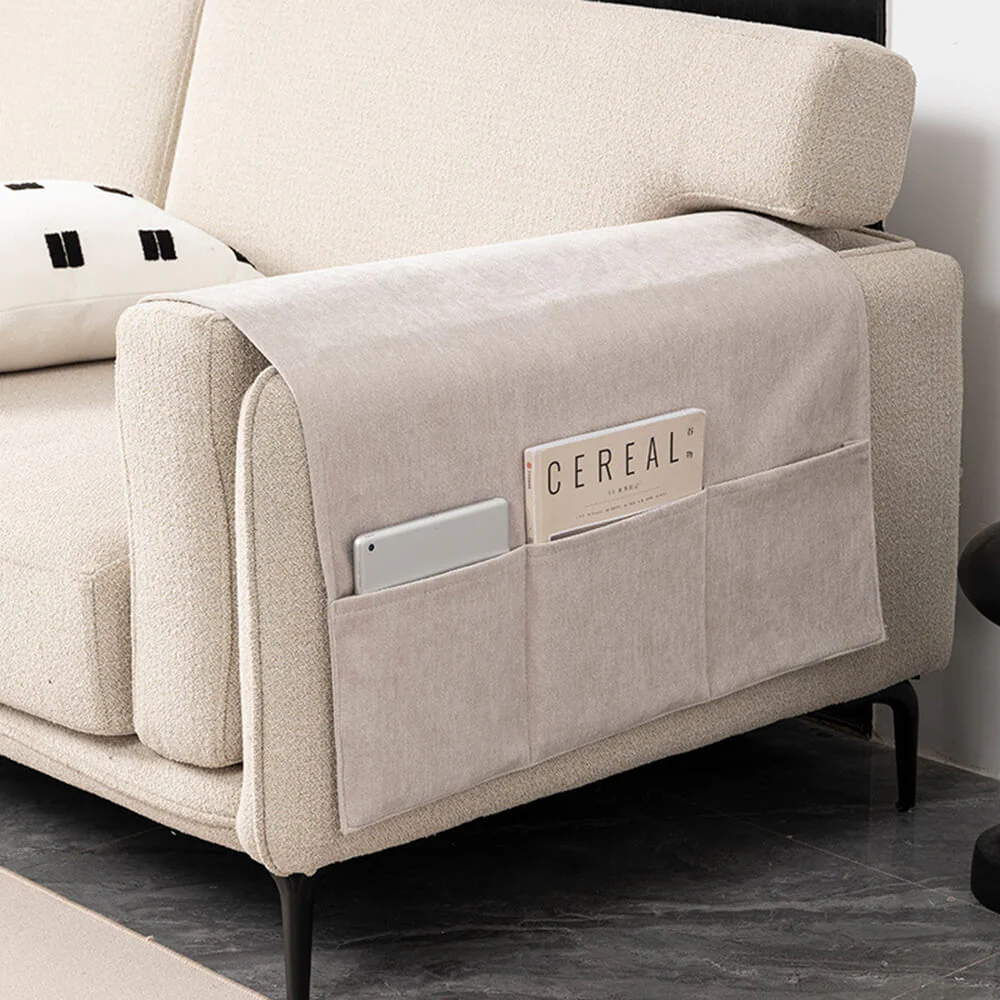 Housse de repose-bras de canapé anti-rayures en chenille avec porte-revues - Image 6