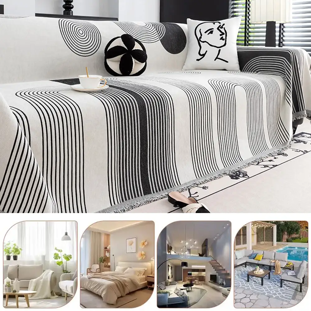Jeté de canapé Housse de Canapé durable en chenille à rayures géométriques - Image 8