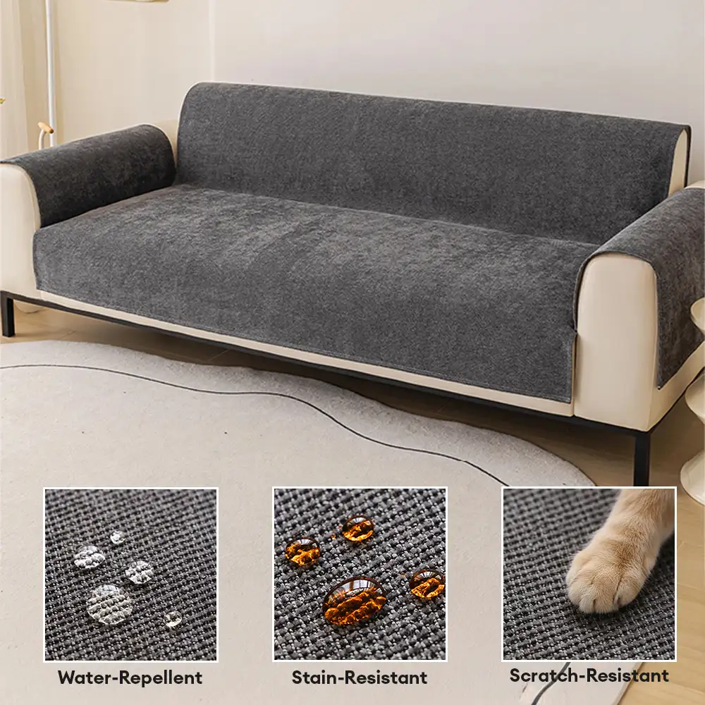 Housse fauteuil de canapé 3 places en chenille résistant aux rayures, durable, déperlant et antidérapant. - Image 6