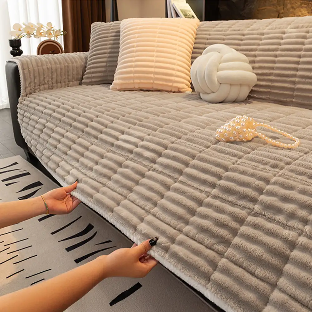 Housse de canapé en flanelle douillette une pièce protection antidérapante - Image 14