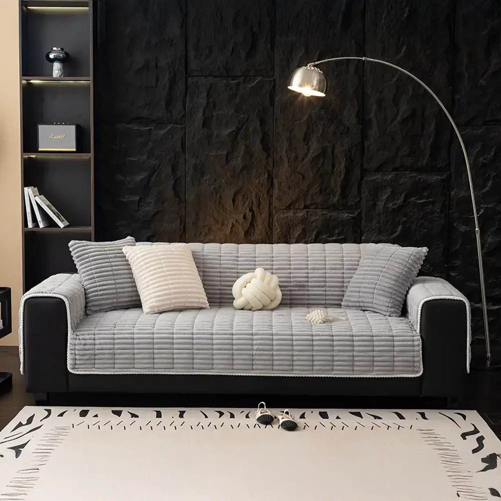 Housse de canapé en flanelle douillette une pièce protection antidérapante - Image 18
