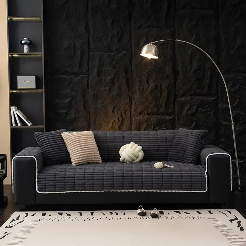 Housse de canapé en flanelle douillette une pièce protection antidérapante - Image 19