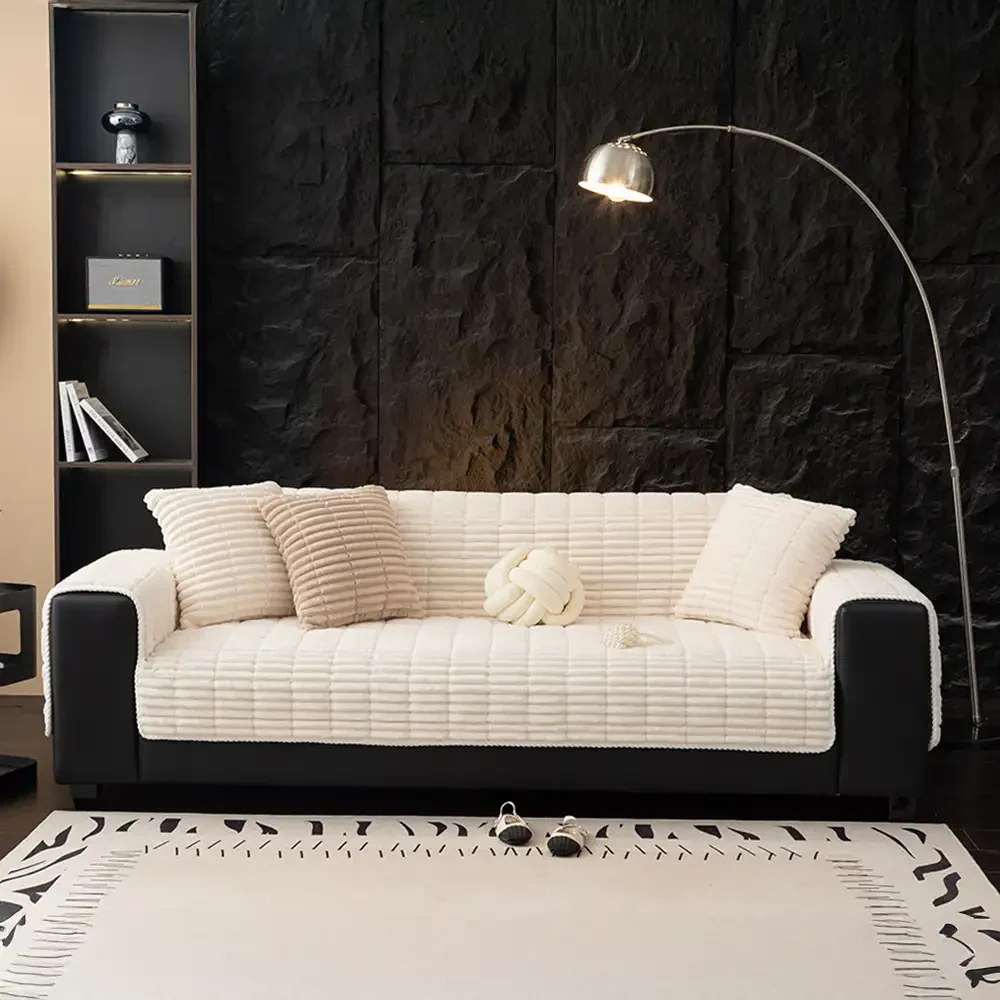 Housse de canapé en flanelle douillette une pièce protection antidérapante - Image 21