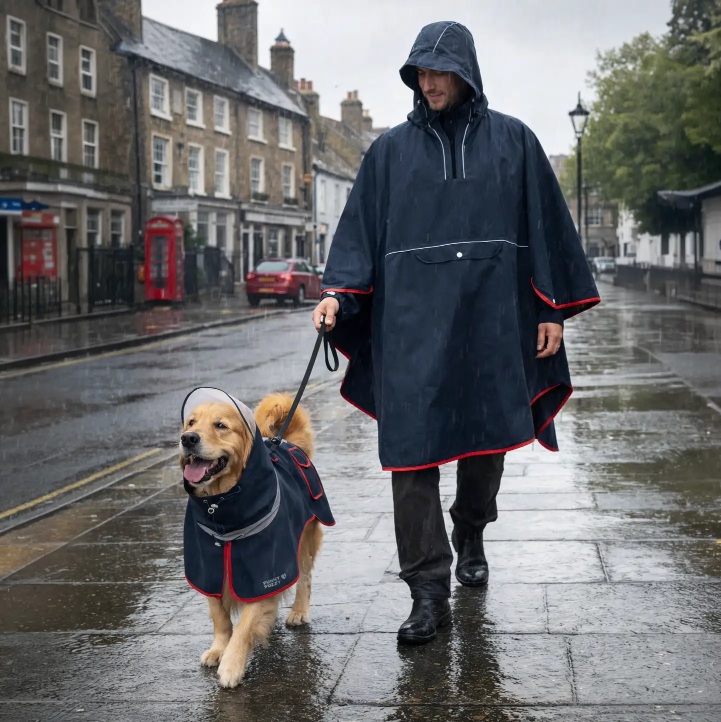 Imperméable réfléchissant réglable avec poche pour chien et maître - Restez au sec - Image 2