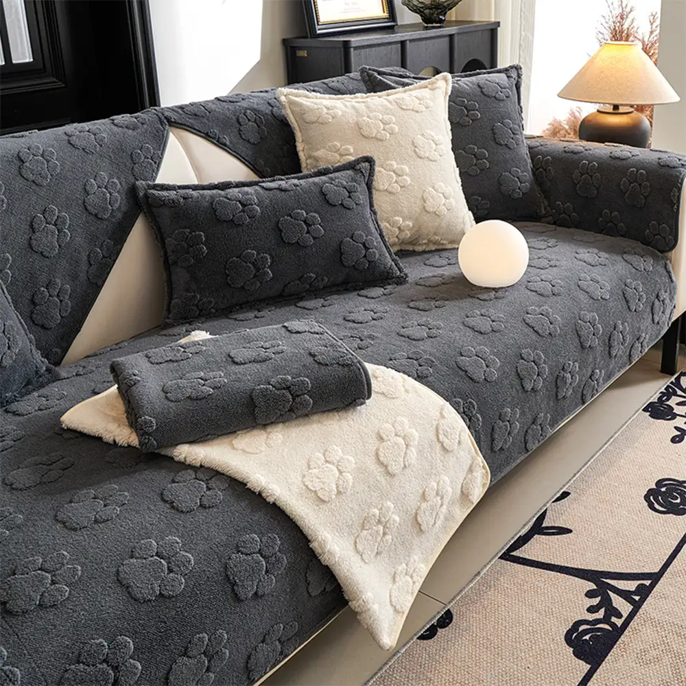 Impression de patte mignonne, couverture de canapé épaisse et antidérapante pour décoration.