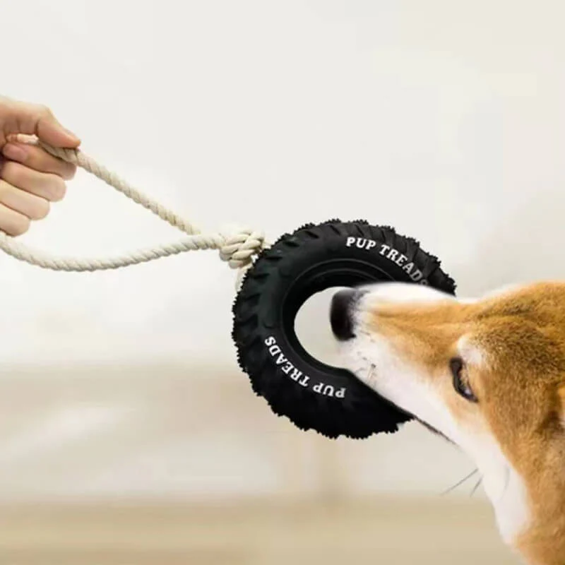 Jouet interactif pour chien en forme de pneu en caoutchouc pour dentition et mastication - Image 4
