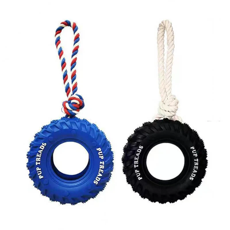 Jouet interactif pour chien en forme de pneu en caoutchouc pour dentition et mastication - Image 6