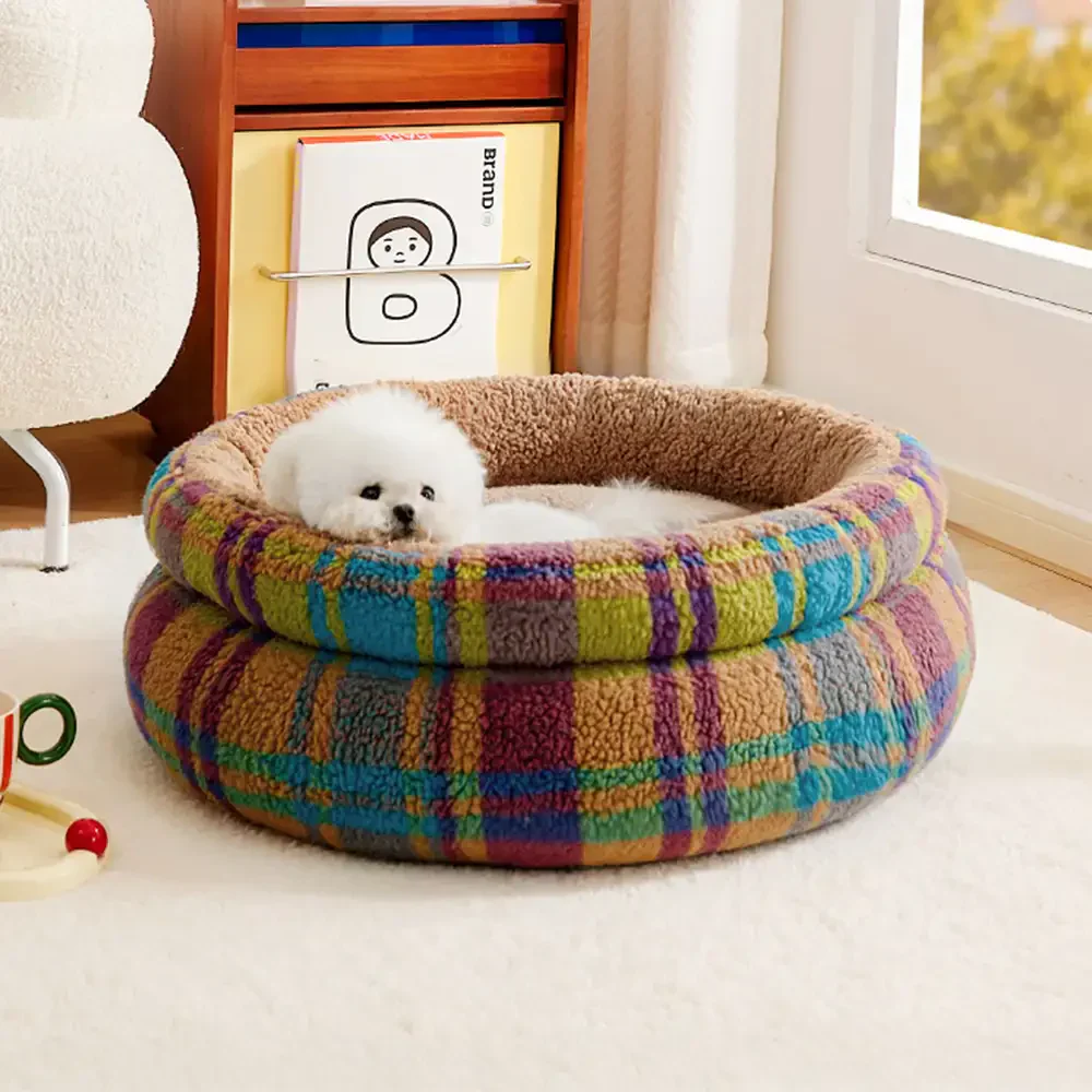 Lit douillet en peluche rond pour chien avec bords surélevés - Lit pour câlins - Image 2