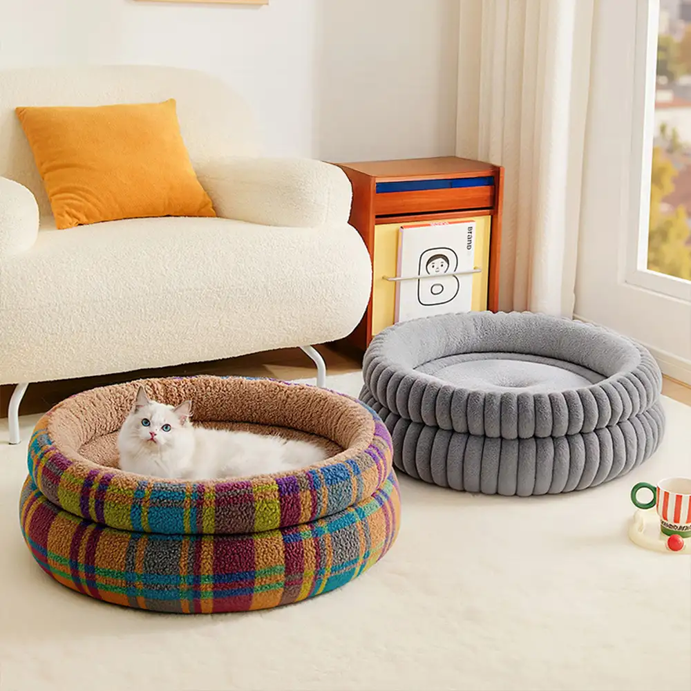 Lit douillet en peluche rond pour chien avec bords surélevés - Lit pour câlins - Image 3