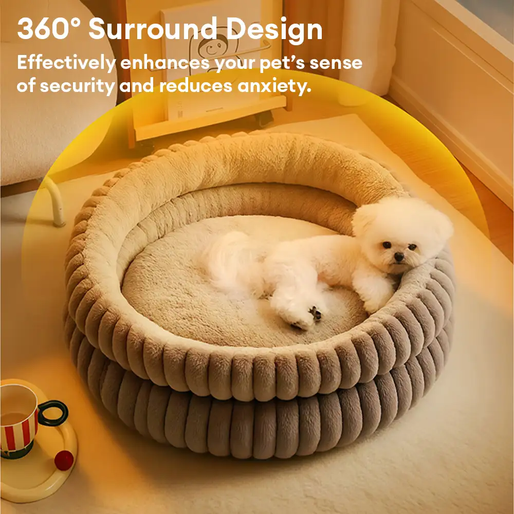 Lit douillet en peluche rond pour chien avec bords surélevés - Lit pour câlins - Image 5