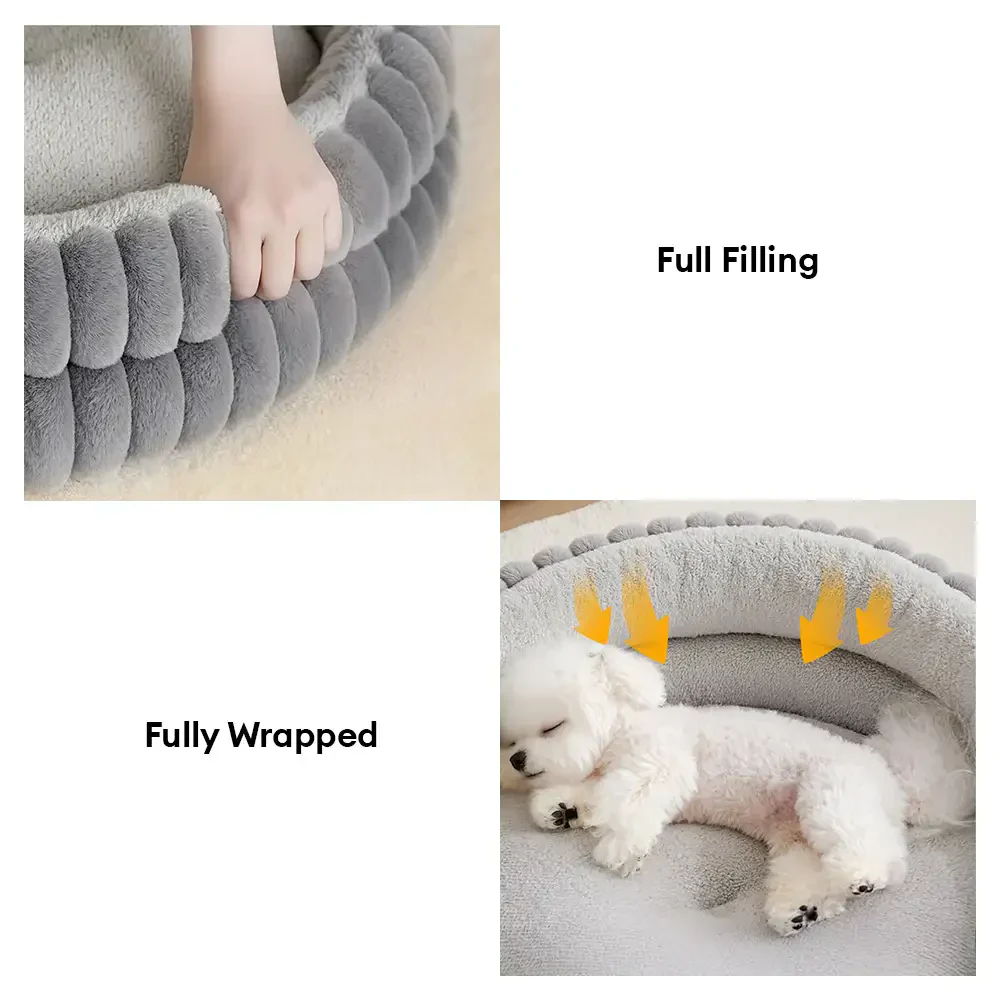 Lit douillet en peluche rond pour chien avec bords surélevés - Lit pour câlins - Image 6