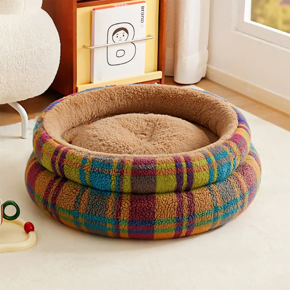 Lit douillet en peluche rond pour chien avec bords surélevés - Lit pour câlins - Image 7