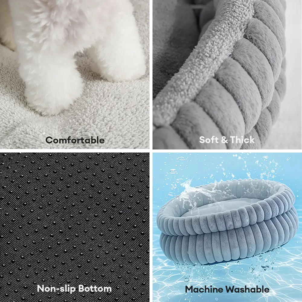 Lit douillet en peluche rond pour chien avec bords surélevés - Lit pour câlins - Image 8