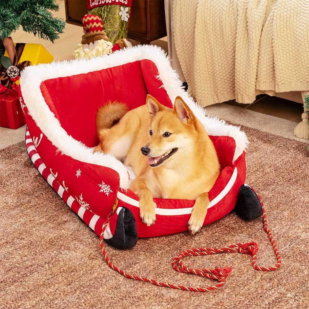 Lit douillet festif pour chien - Traîneau de Noël - Image 2