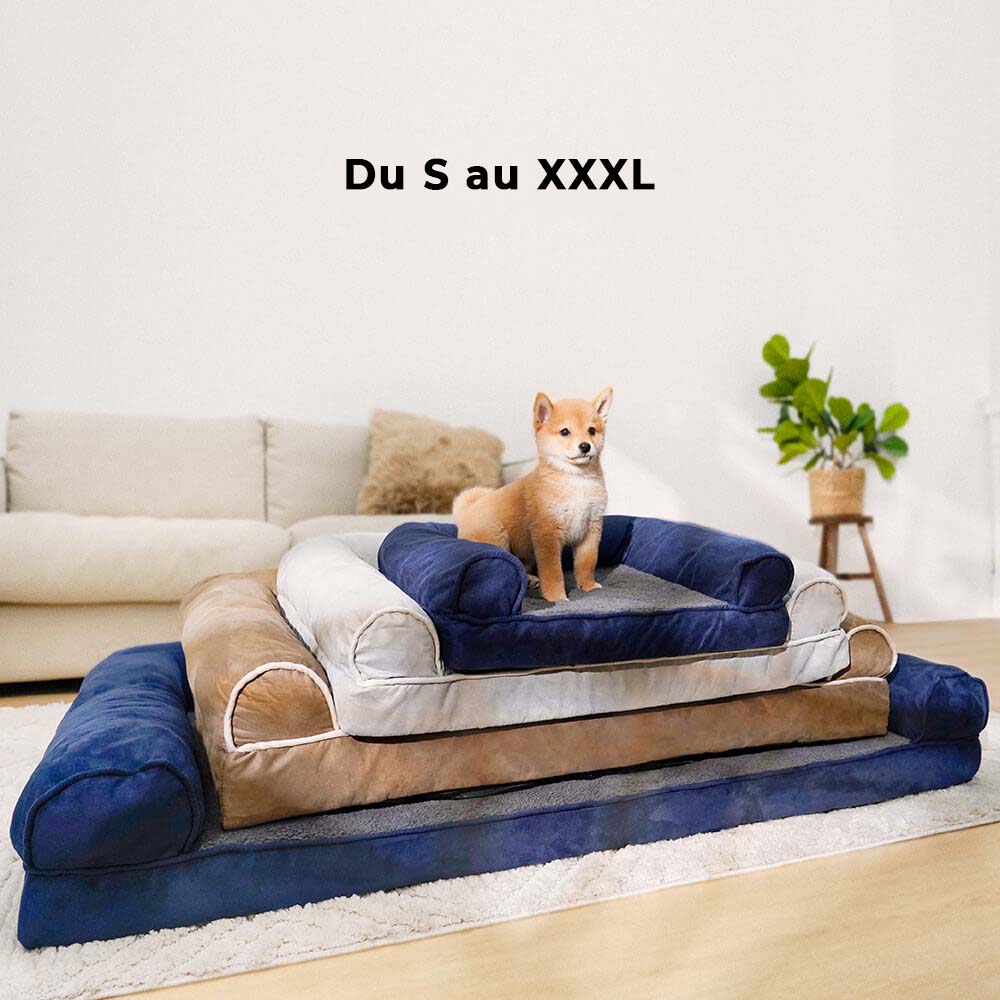 Lit orthopédique pour chien à soutien complet molletonné et en simili suède - Image 13