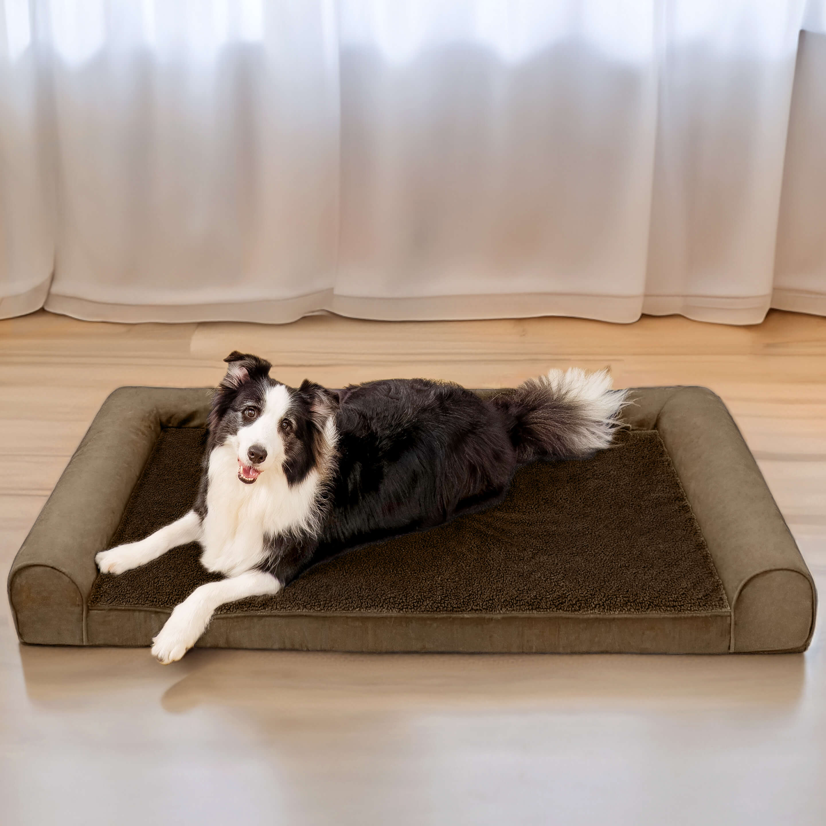 Lit orthopédique pour chien à soutien complet molletonné et en simili suède - Image 20