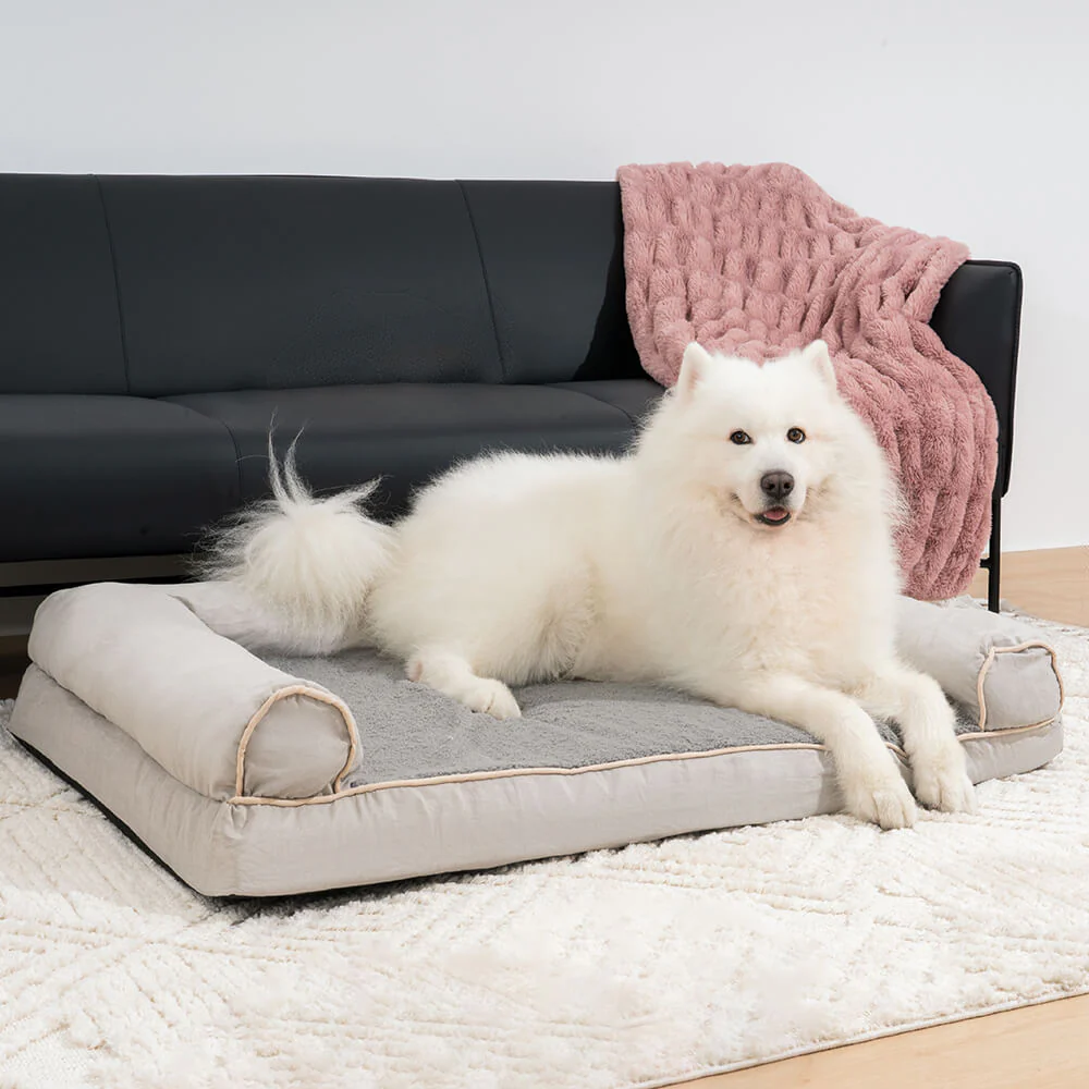 Lit orthopédique pour chien à soutien complet molletonné et en simili suède - Image 3