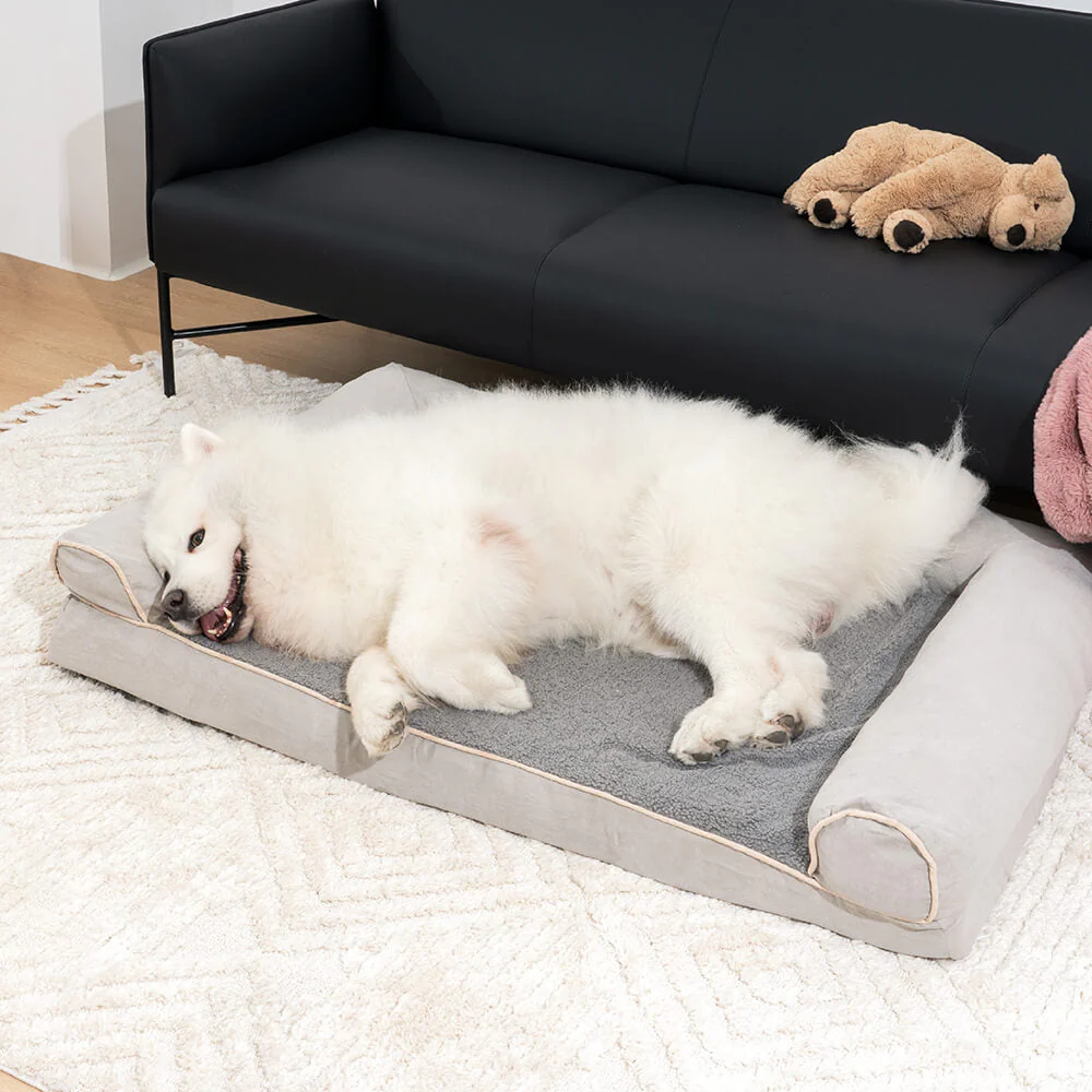 Lit orthopédique pour chien à soutien complet molletonné et en simili suède - Image 4
