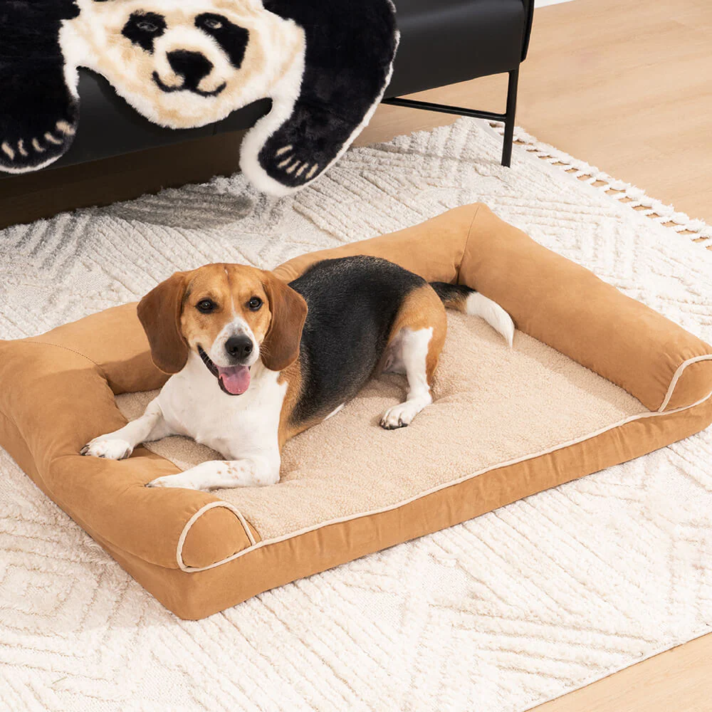 Lit orthopédique pour chien à soutien complet molletonné et en simili suède - Image 9