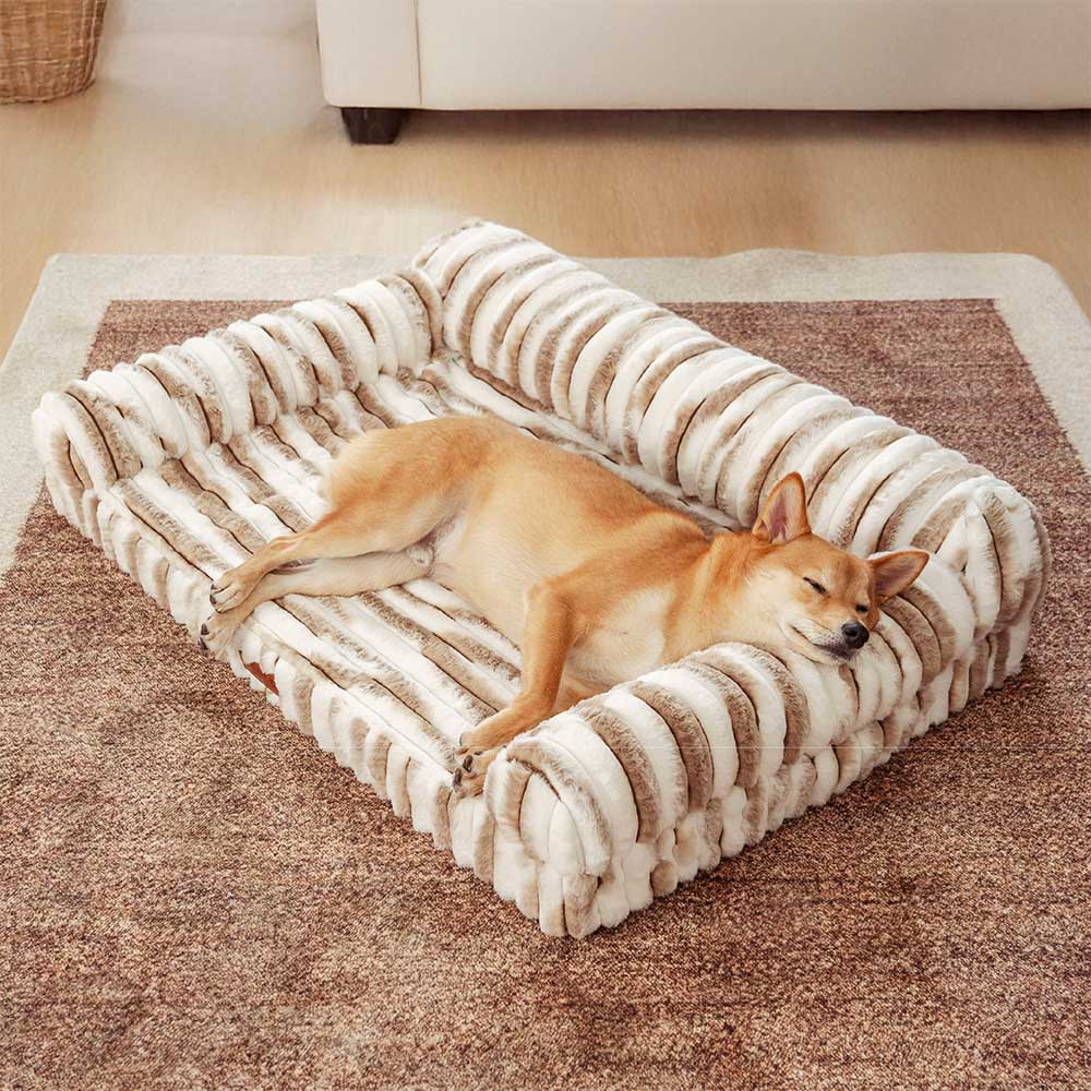 Lit orthopédique pour chien avec coussin moelleux à rayures luxe et confort - Image 3