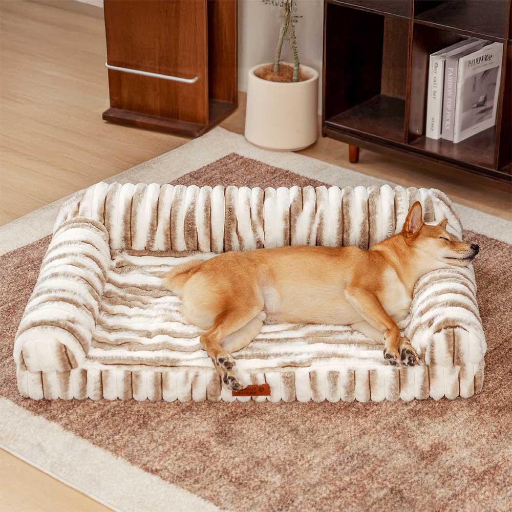 Lit orthopédique pour chien avec coussin moelleux à rayures luxe et confort - Image 4