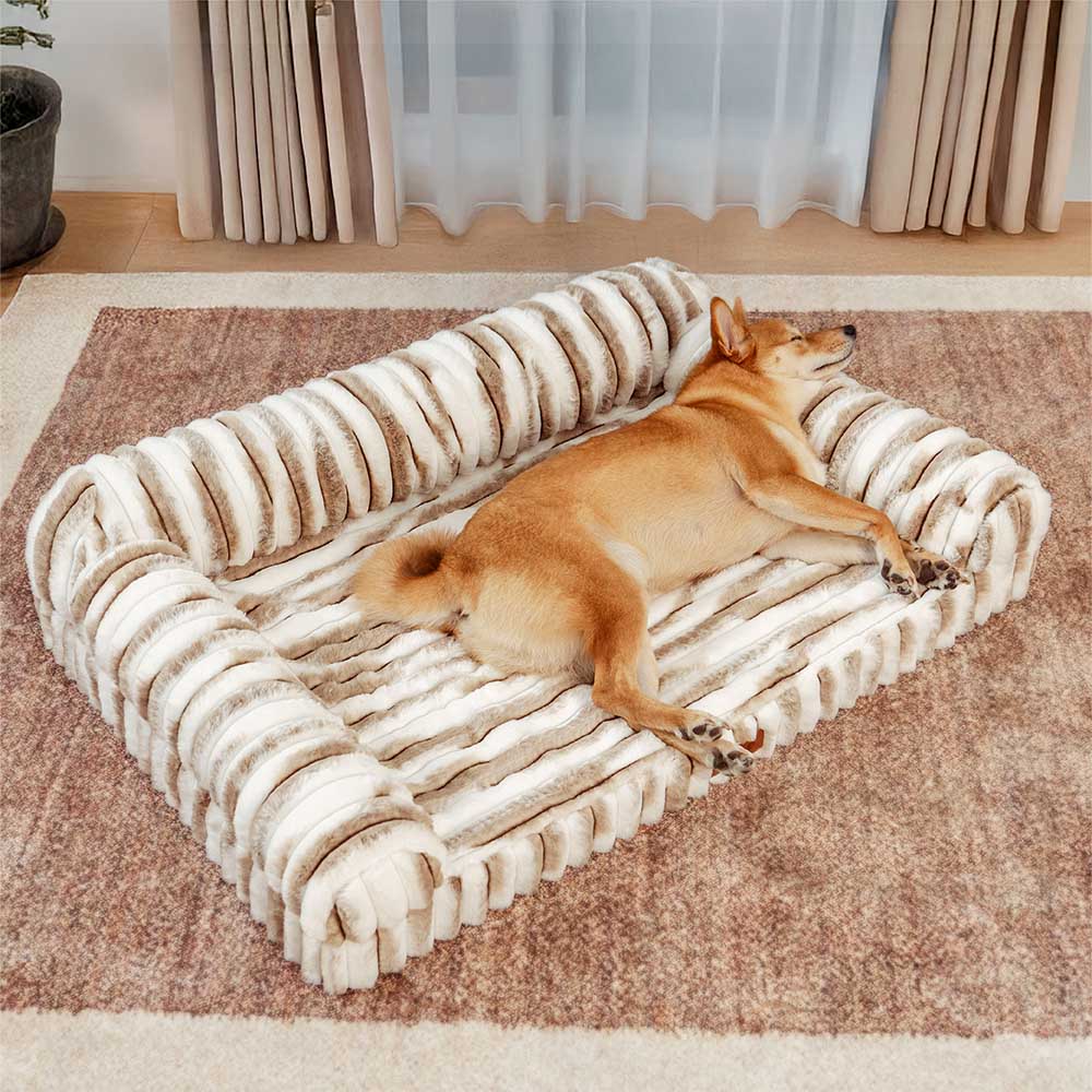 Lit orthopédique pour chien avec coussin moelleux à rayures luxe et confort - Image 6