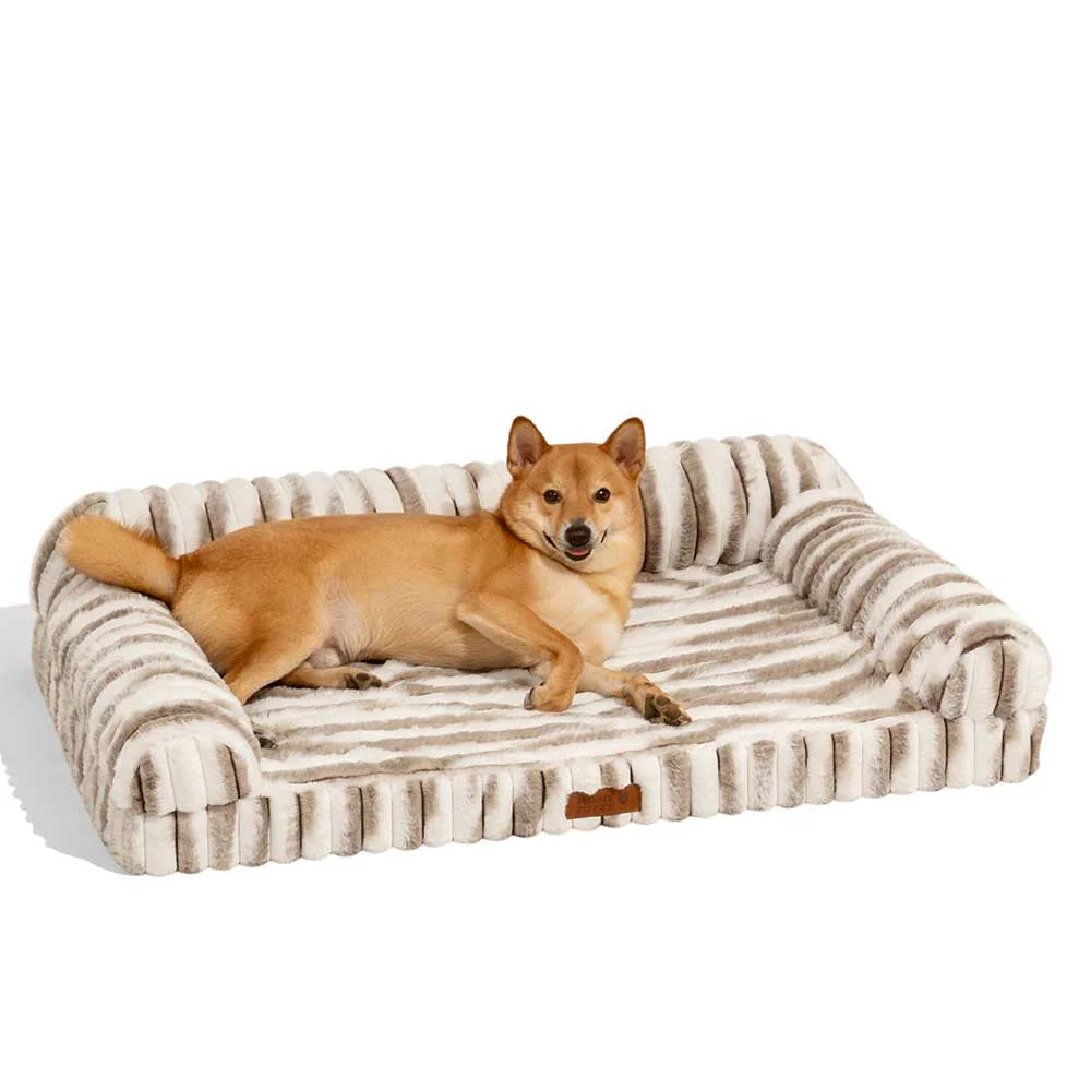 Lit orthopédique pour chien avec coussin moelleux à rayures luxe et confort - Image 8