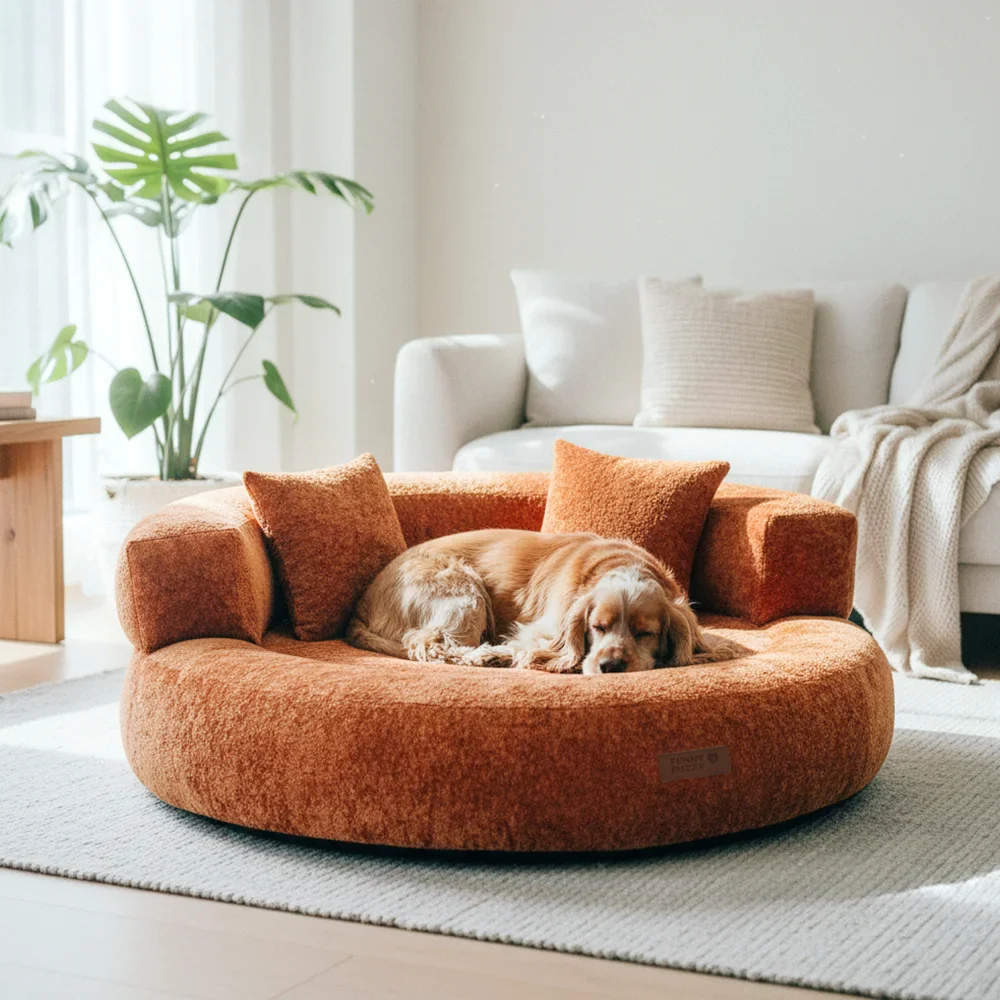 Lit orthopédique pour chien en velours diamant amovible en forme de donut avec coussin - DreamNest - Image 14