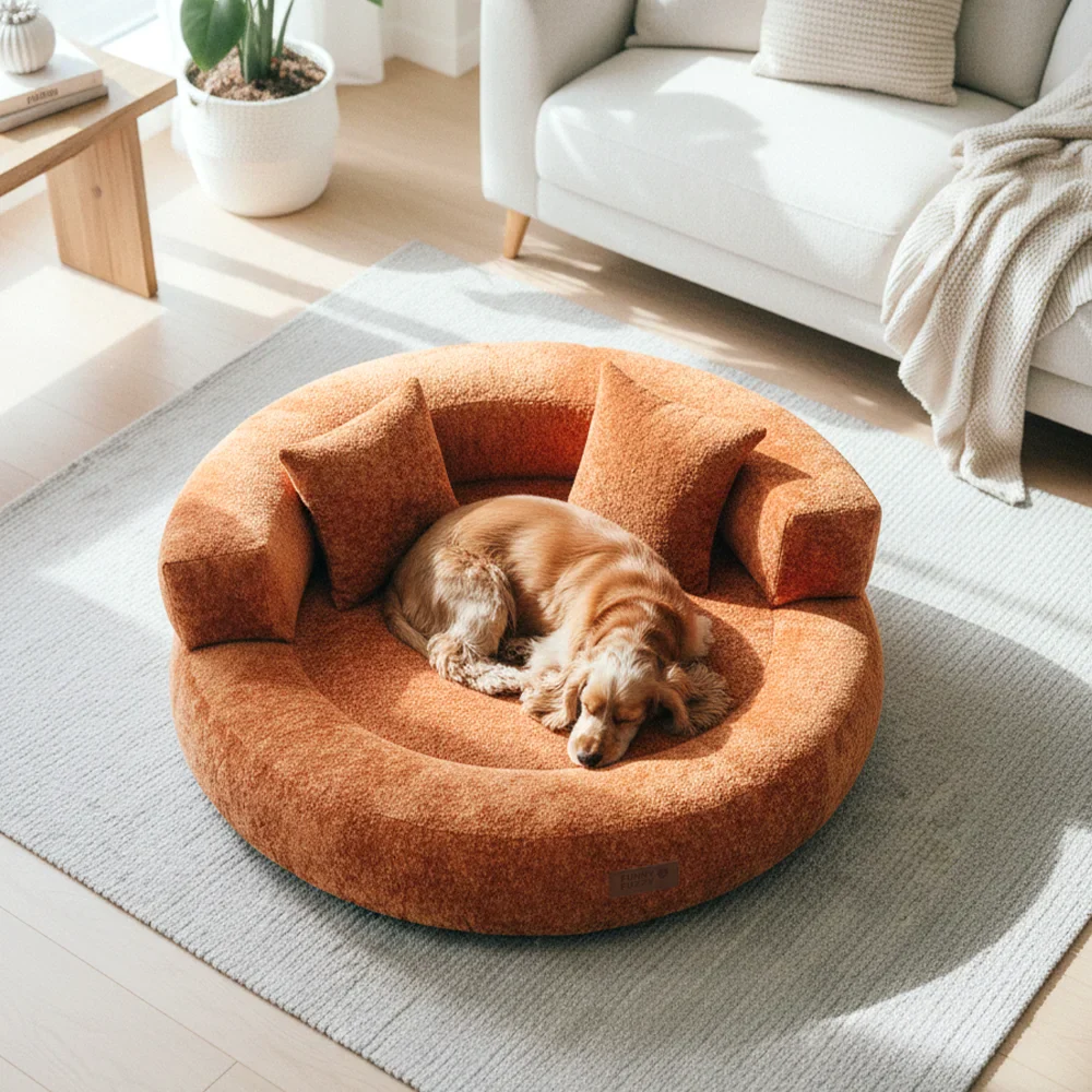 Lit orthopédique pour chien en velours diamant amovible en forme de donut avec coussin - DreamNest - Image 15