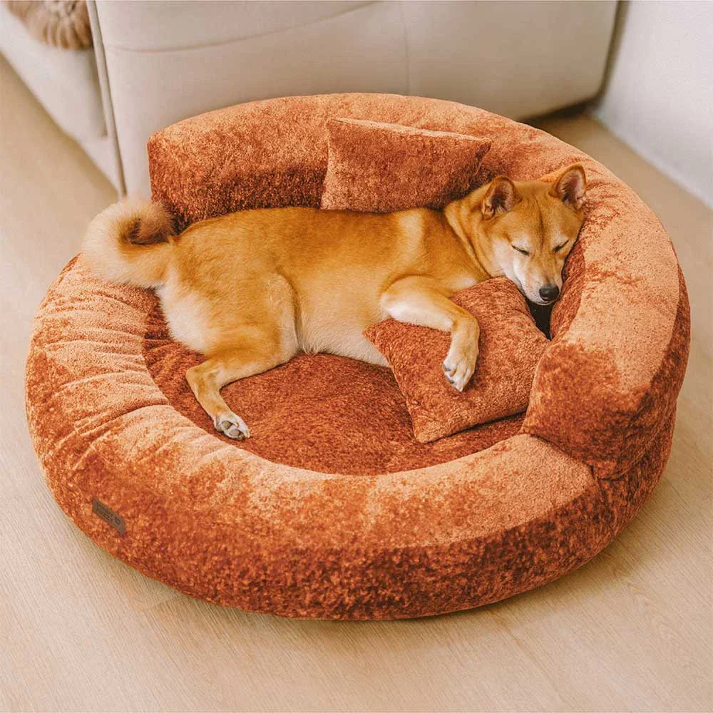 Lit orthopédique pour chien en velours diamant amovible en forme de donut avec coussin - DreamNest - Image 2