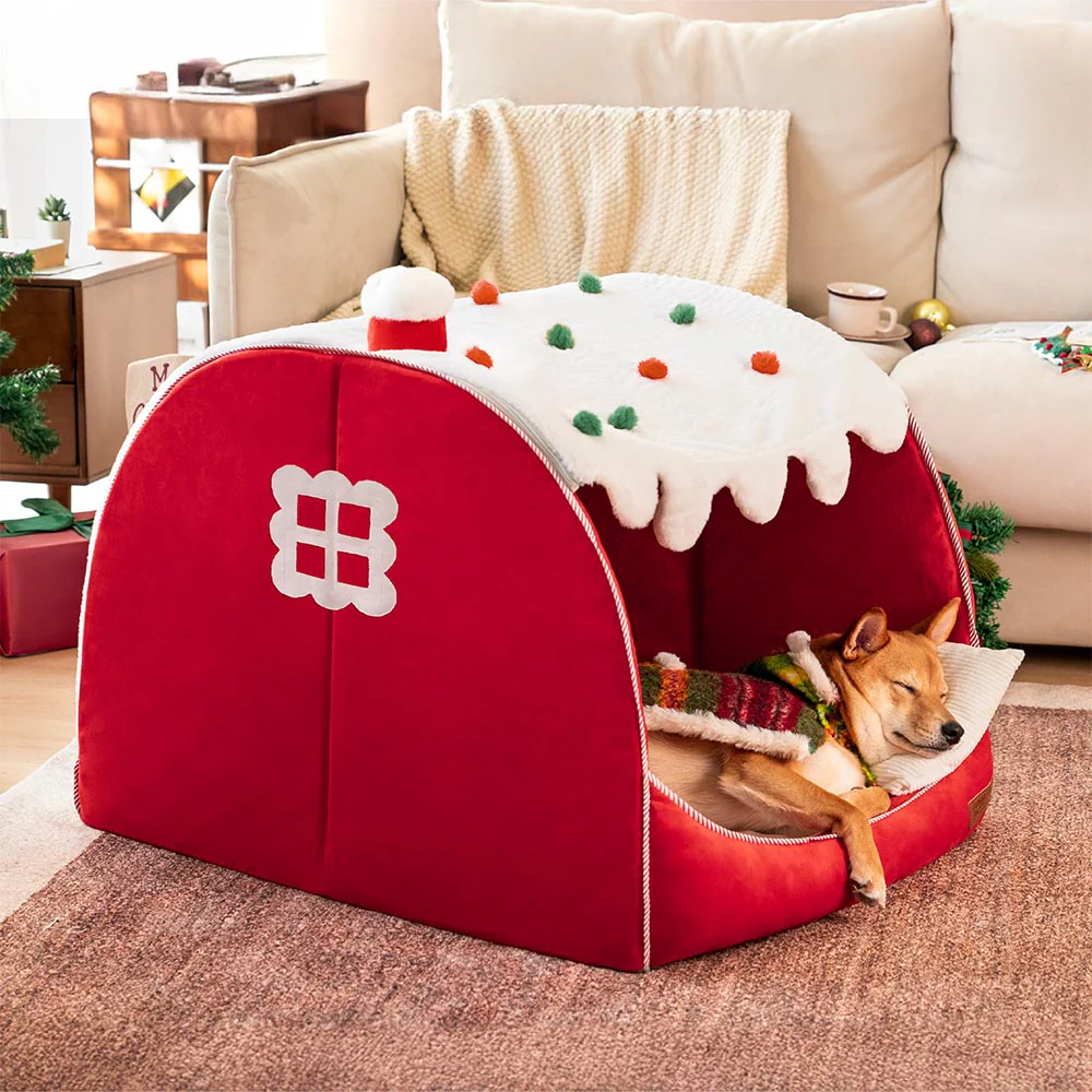 Lit orthopédique pour chien Maison de Neige Festive - Chaleur de Noël - Image 2