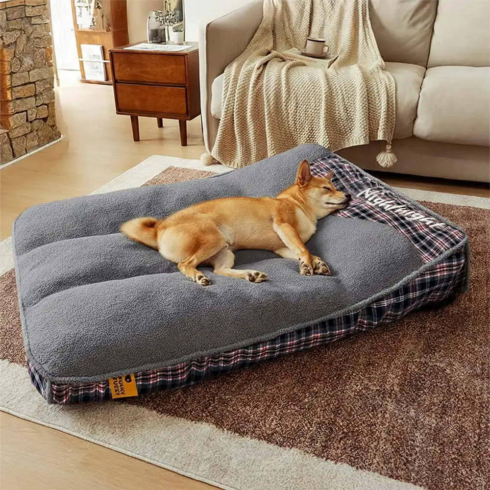 Lit rectangulaire extra-large pour chien en tissu Teddy fluffy lavable - Night - Image 15
