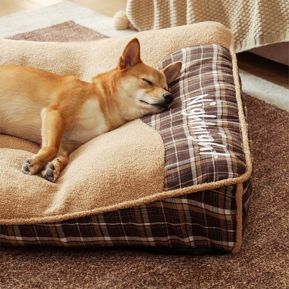 Lit rectangulaire extra-large pour chien en tissu Teddy fluffy lavable - Night - Image 2