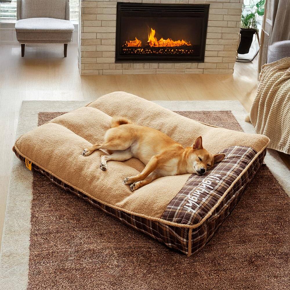 Lit rectangulaire extra-large pour chien en tissu Teddy fluffy lavable - Night - Image 3