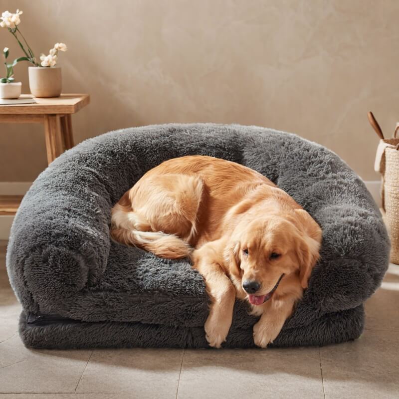 Lit pliable grand modèle chic en peluche pour chien et pour humain - Image 2