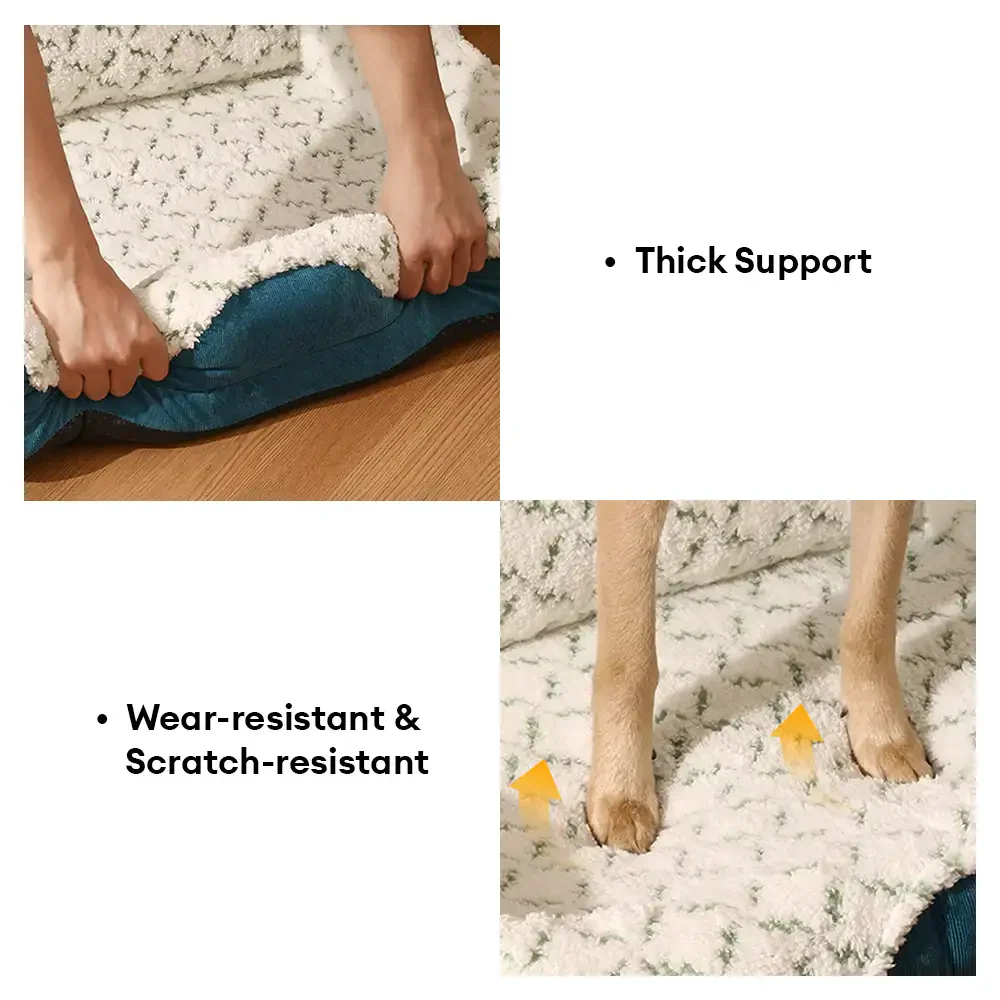 Lit pour animaux de compagnie en tissu jacquard contrasté en peluche avec support pour le cou. - Image 3