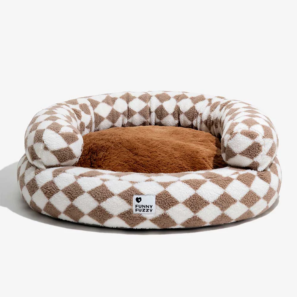 Lit pour chat en forme de donut classique à motif argyle lavable - Havre douillet - Image 10