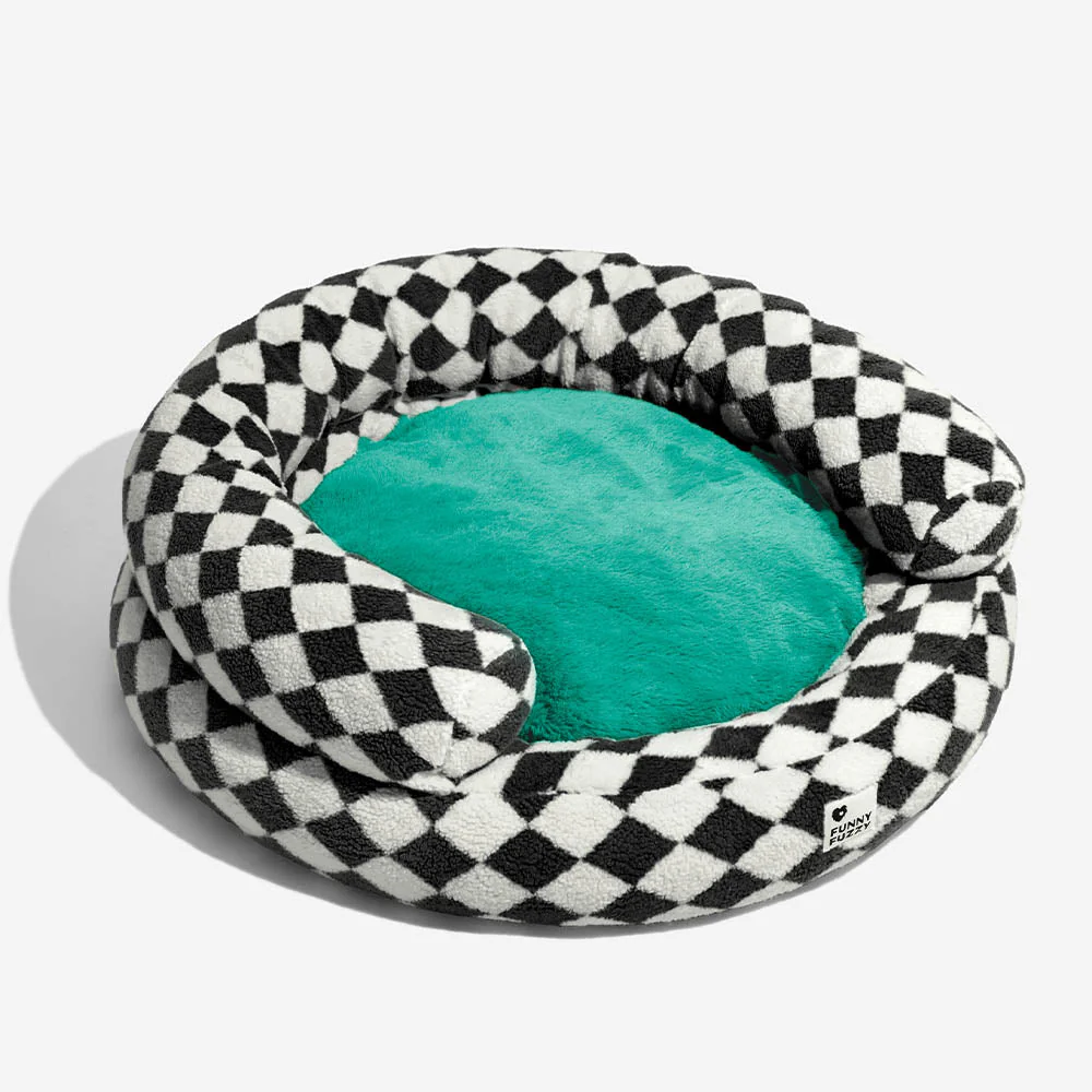 Lit pour chat en forme de donut classique à motif argyle lavable - Havre douillet - Image 11