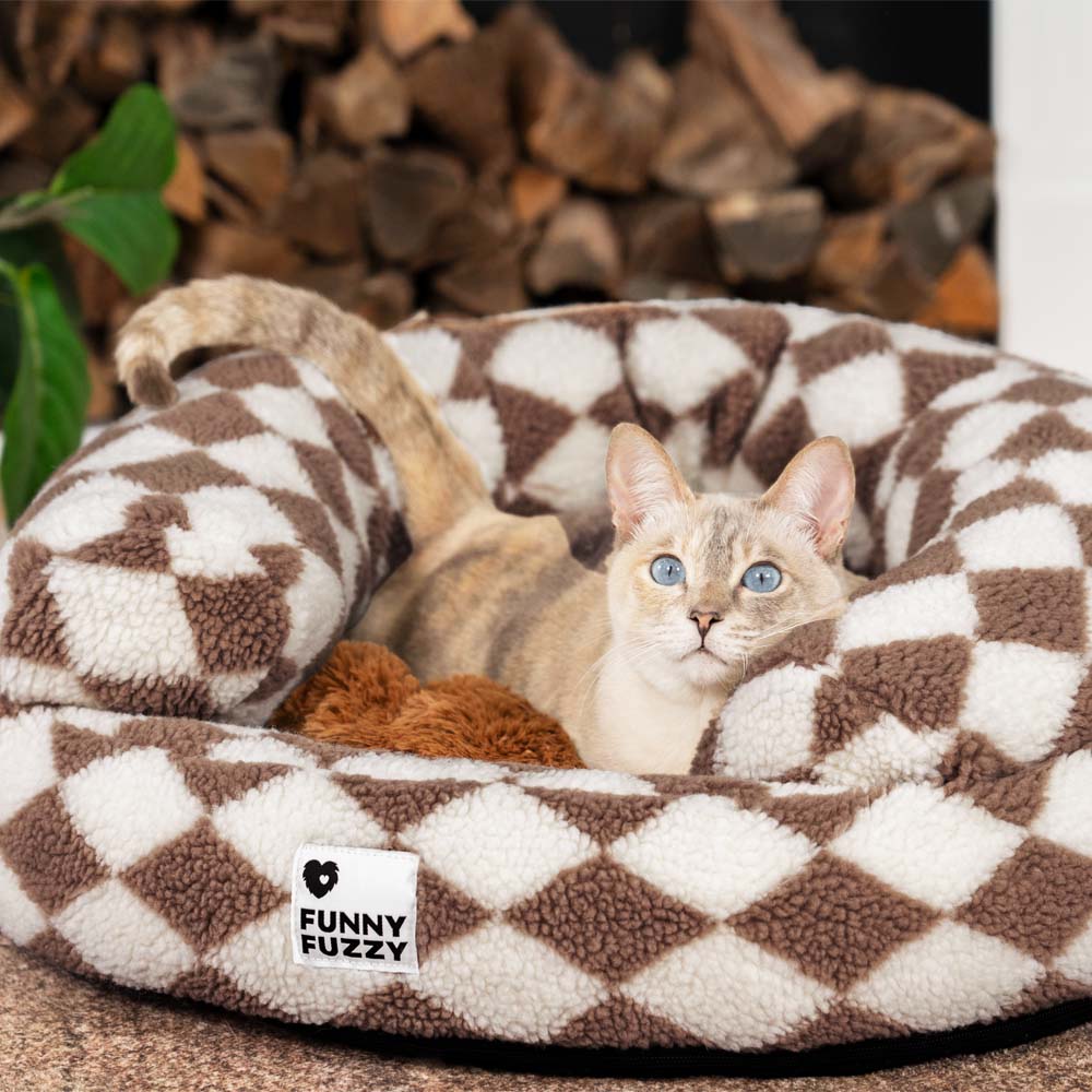 Lit pour chat en forme de donut classique à motif argyle lavable - Havre douillet - Image 4