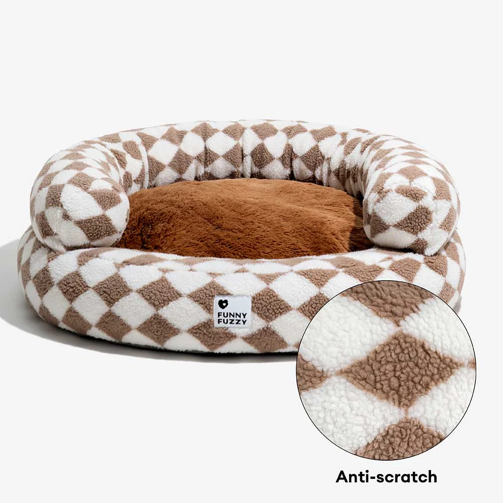 Lit pour chat en forme de donut classique à motif argyle lavable - Havre douillet - Image 8