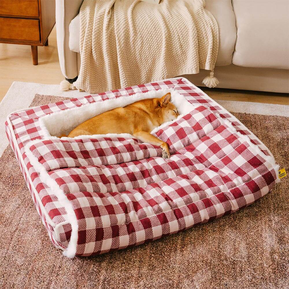 Lit pour chien classique en plaid ergonomique apaisant extensible et lavable - Image 2