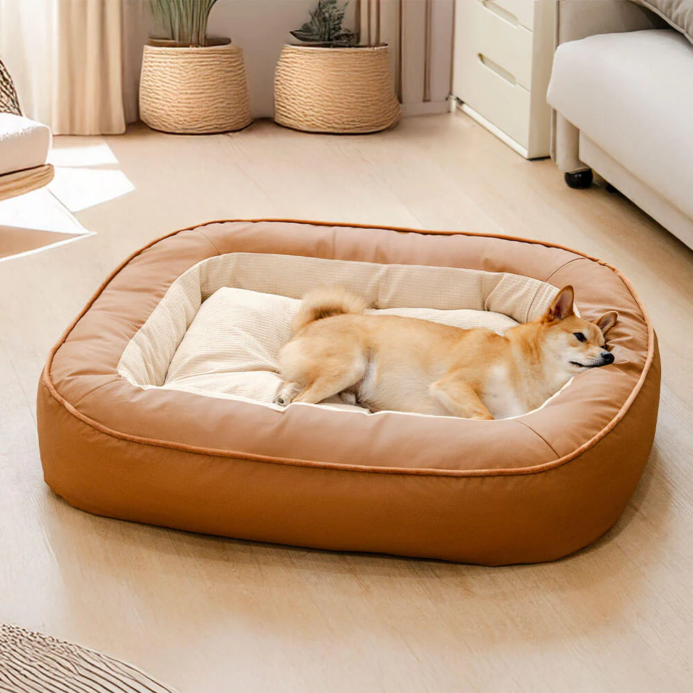 Lit pour chien en cuir PU imperméable antidérapant résistant aux rayures avec soutien complet - Image 8