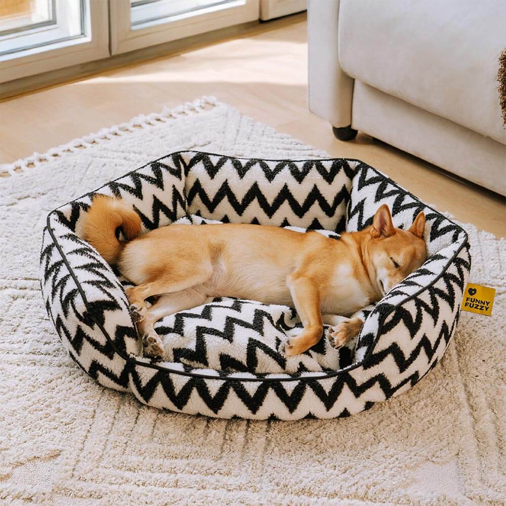 Lit pour chien en peluche à chevrons Retraite en peluche Le câlin chaleureux - Image 10