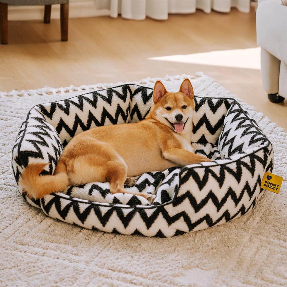 Lit pour chien en peluche à chevrons Retraite en peluche Le câlin chaleureux - Image 11