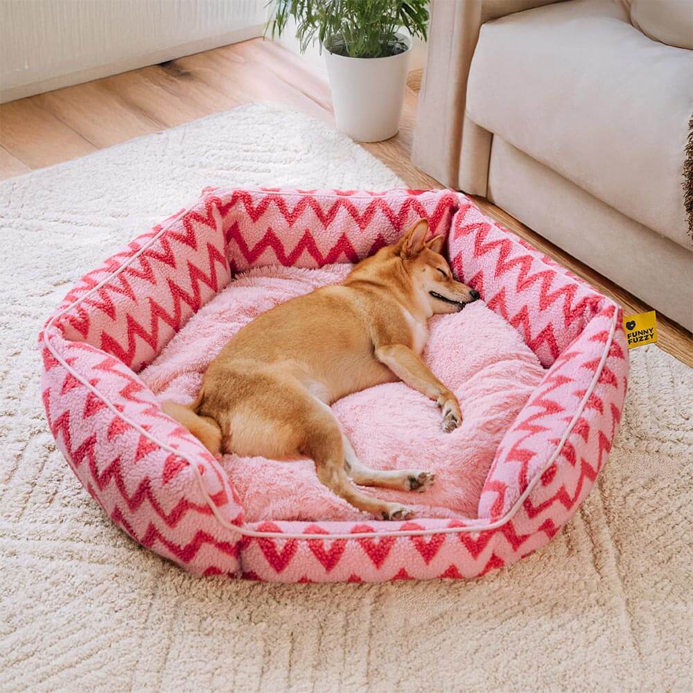 Lit pour chien en peluche à chevrons Retraite en peluche Le câlin chaleureux - Image 3