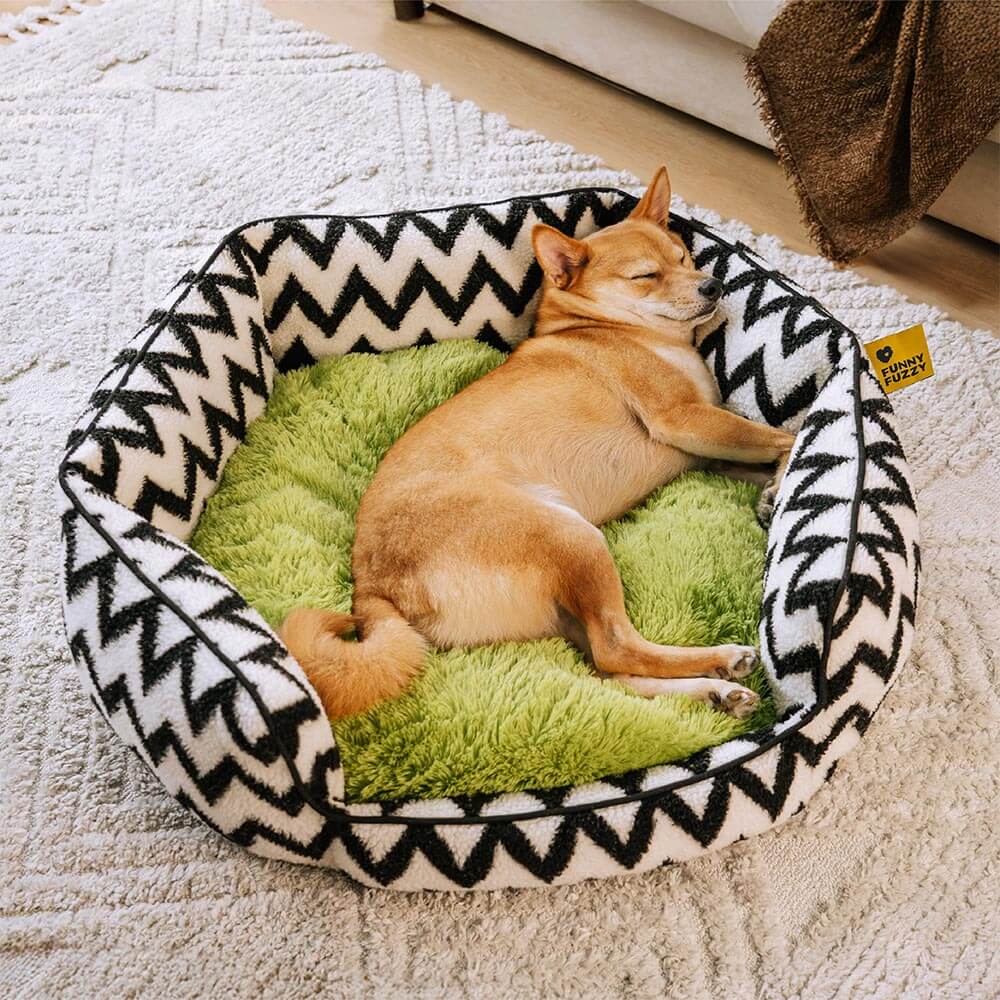 Lit pour chien en peluche à chevrons Retraite en peluche Le câlin chaleureux - Image 6