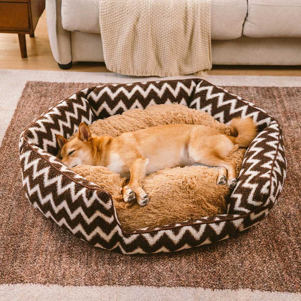 Lit pour chien en peluche à chevrons Retraite en peluche Le câlin chaleureux - Image 7