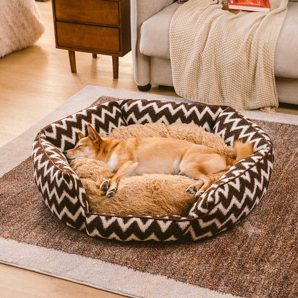 Lit pour chien en peluche à chevrons Retraite en peluche Le câlin chaleureux - Image 8
